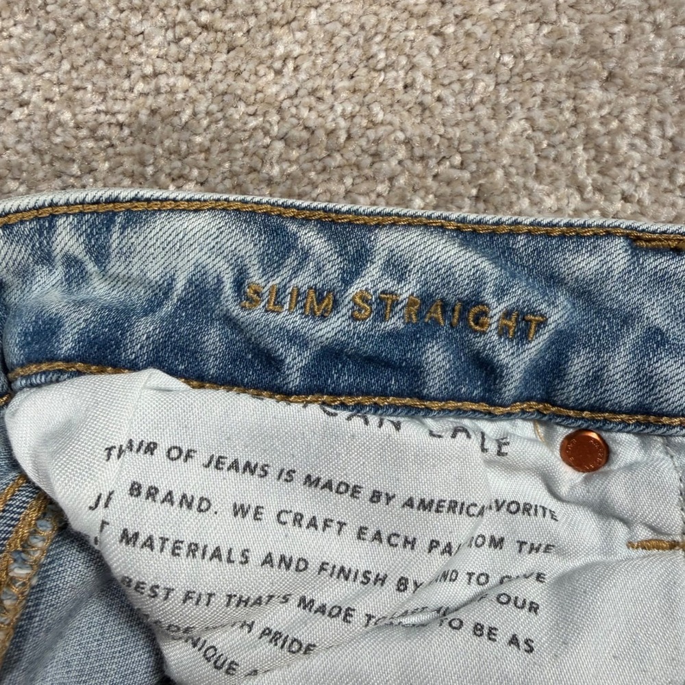 American Eagle Slim Straight Jeans Mens 28x28 (FITS 28x27) Light Wash Flex READ - Picture 5 of 12